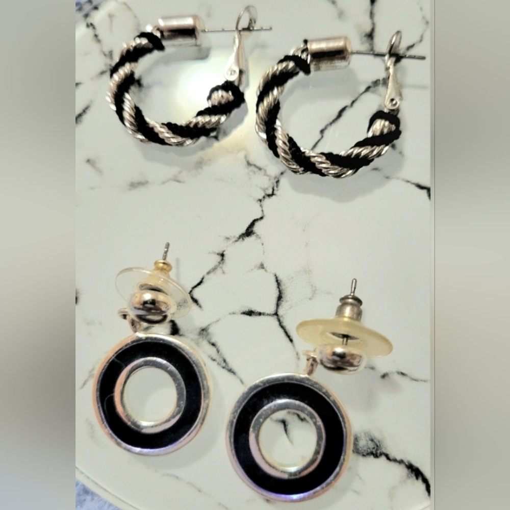 🎀NEW Silver and Black Twisted Rope Hoop & Dangle Earring Bundle Lot🎀